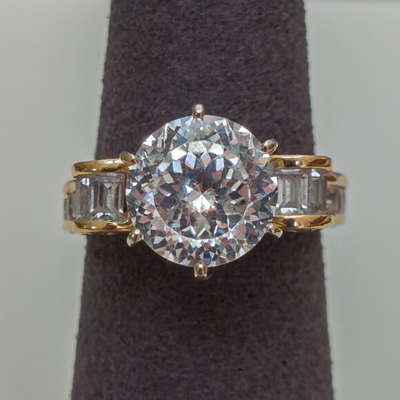 14K Gold Y2K Statement Ring with 9mm Portuguese-Cut CZ - Picture 3 of 12